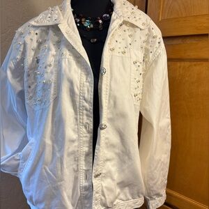 Mureli White Denim Jacket with Studded Accents great for Nashville, Rodeo